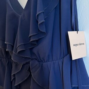 Superdown Deep Blue Ruffle Blouse